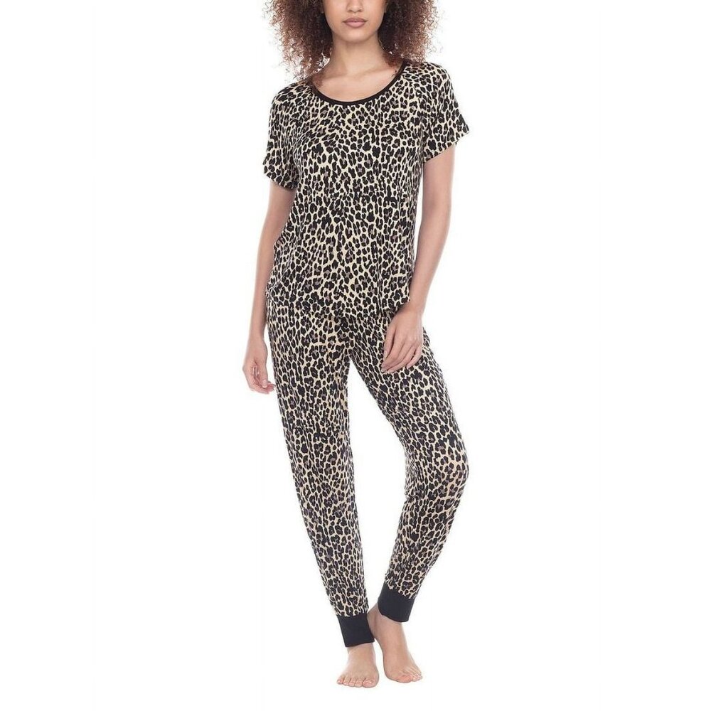 Honeydew Intimates Leopard Print Short Sleeve Pajama Set in Black and Tan